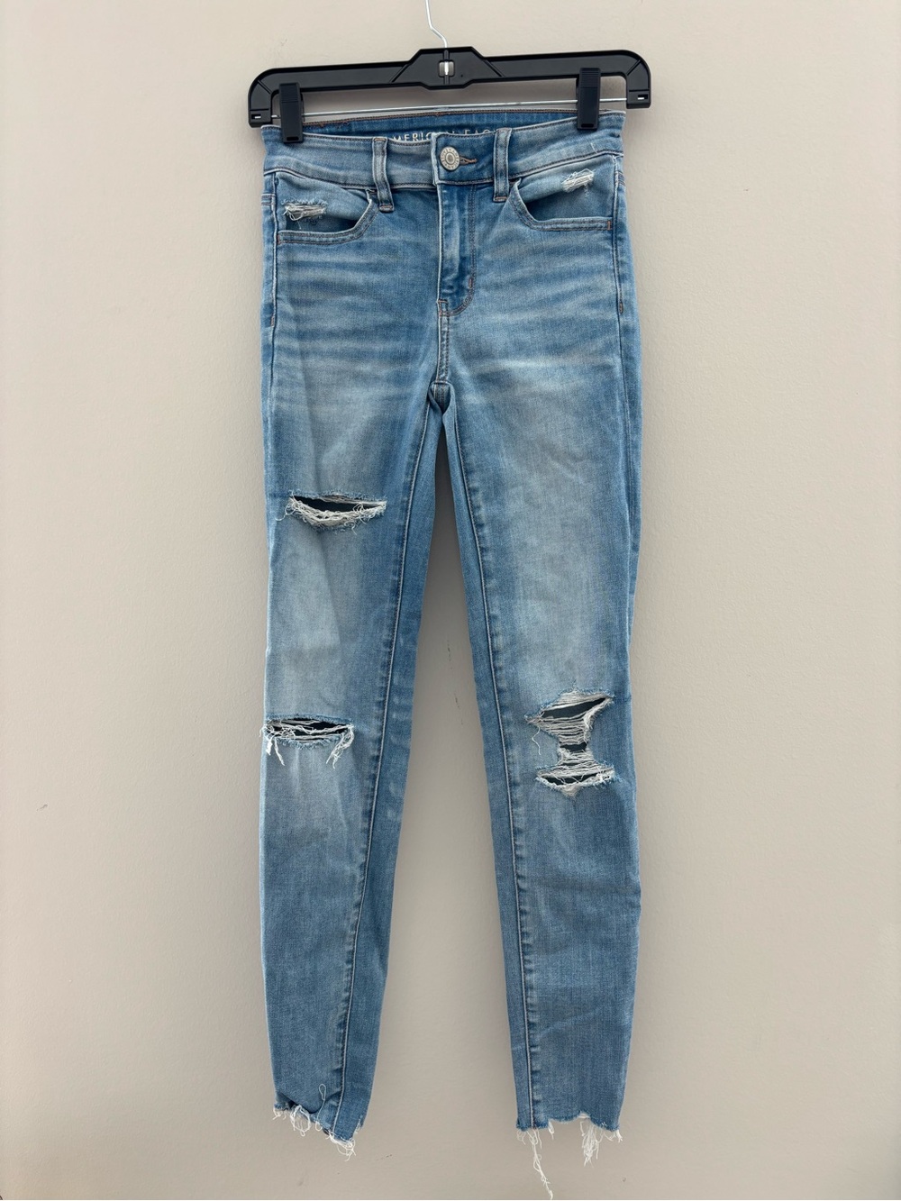 American Eagle Ne(x)t Level Stretch Distressed Skinny Jeans Light Wash Size 00